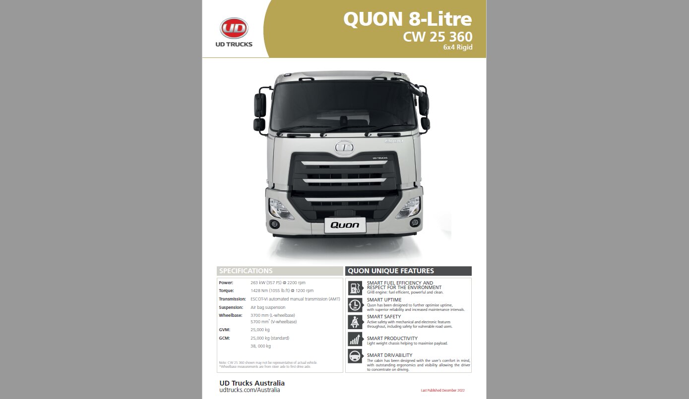 Quon CW 25 360 Spec Sheet