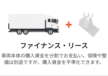 ファイナンス・リース  車両本体の購入資金を分割でお支払い。保険や整備は別途ですが、購入資金を平準化できます。
