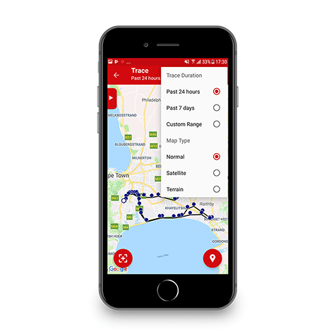แผนที่บนหน้าจอโทรศัพท์พร้อมเมนูตัวเลือกแสดงเส้นทาง