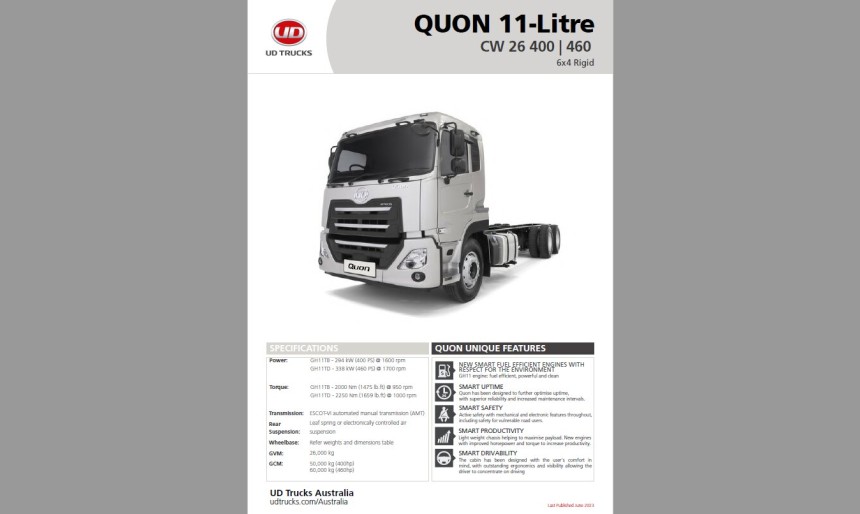 Quon CW 26 400 & 460 Spec Sheet