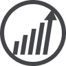 Bar chart with upward arrow in a circle, symbolising growth or increase