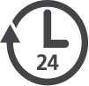 24-hour clock with an arrow forming a circular motion.