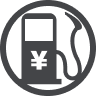 Ícono gris de una bomba de gasolina con el símbolo de yen japonés.