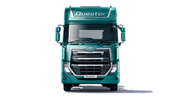 Front view of a teal Quester truck on a white background.
